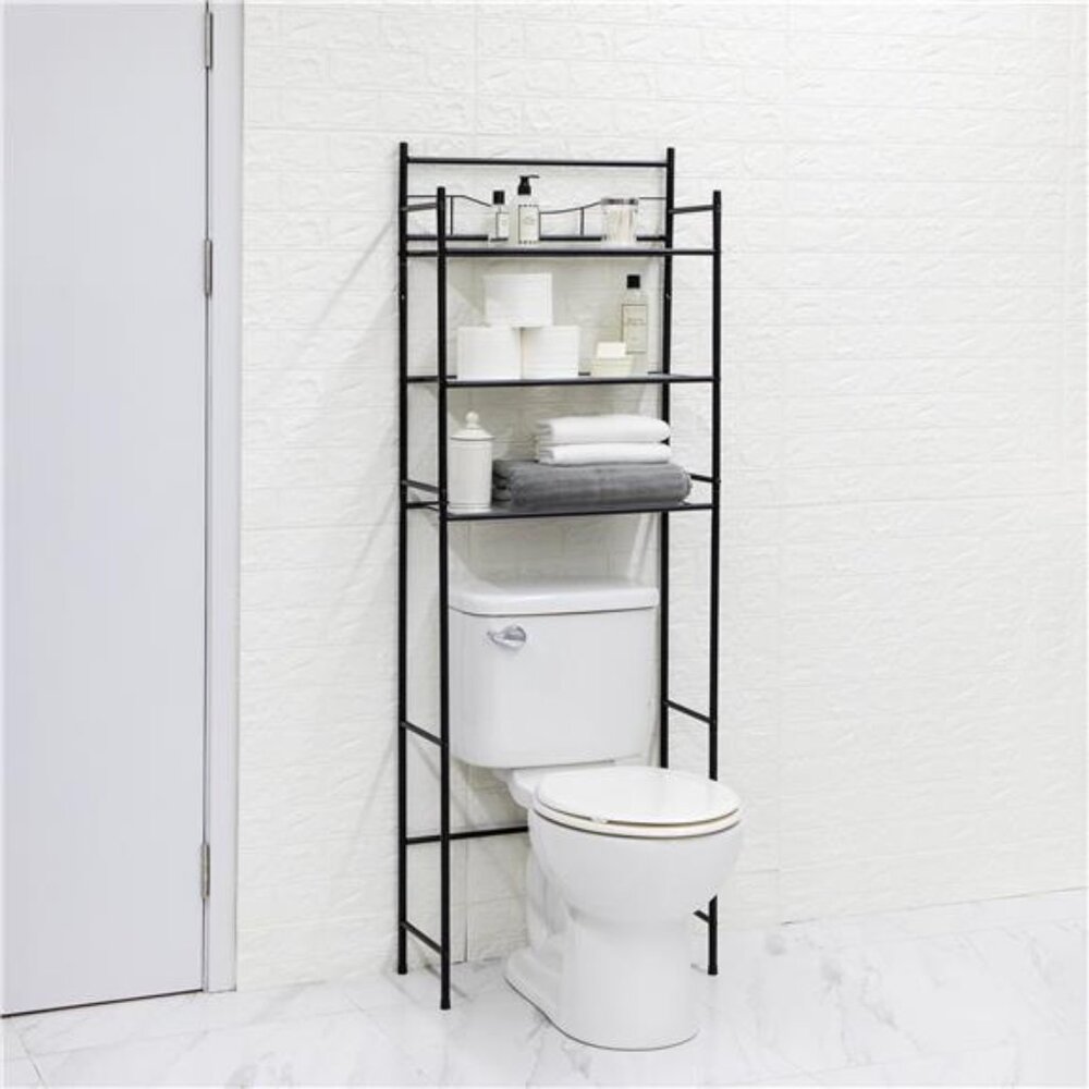 3-Shelf over the Toilet Steel Wall Mount Storage Shelf Unit, Black,